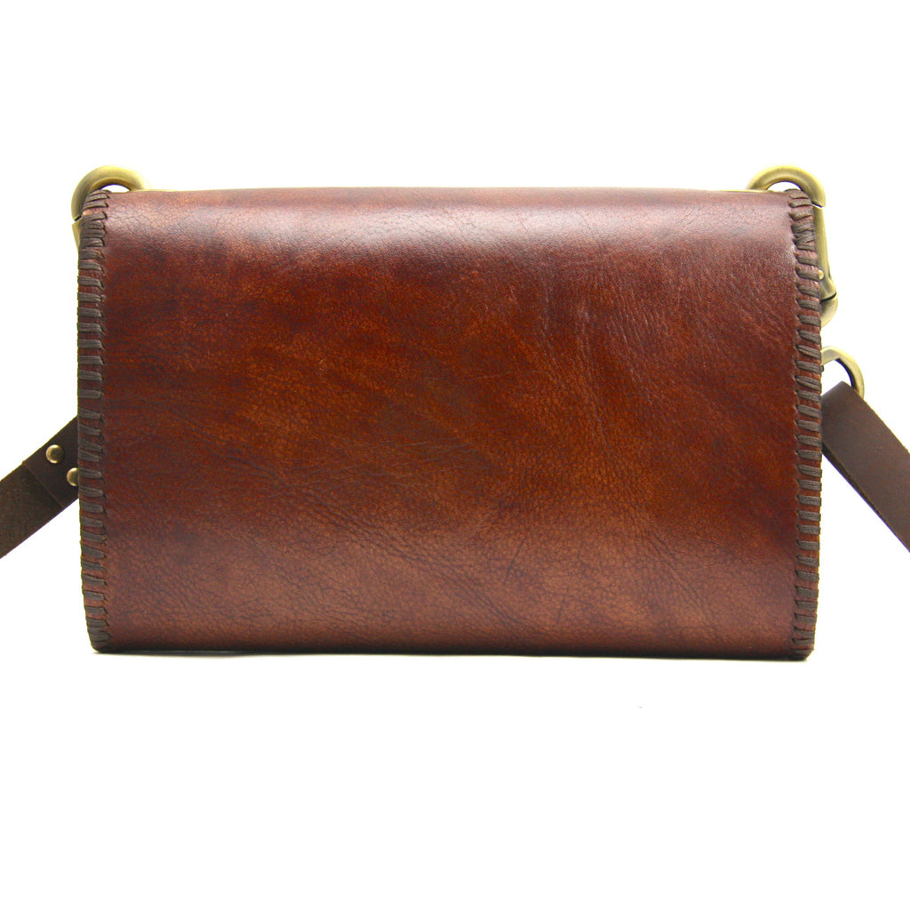 hand dyed hand made brown leather cross body handbag