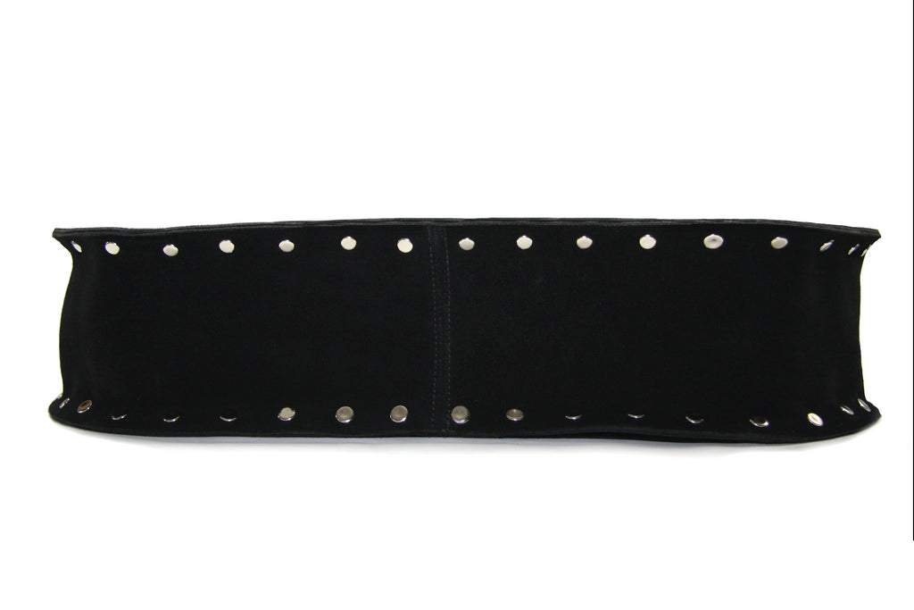 studded bottom of bohemian black suede tote