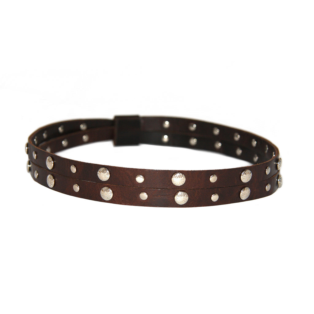 double half inch strap distressed leather studded hat band