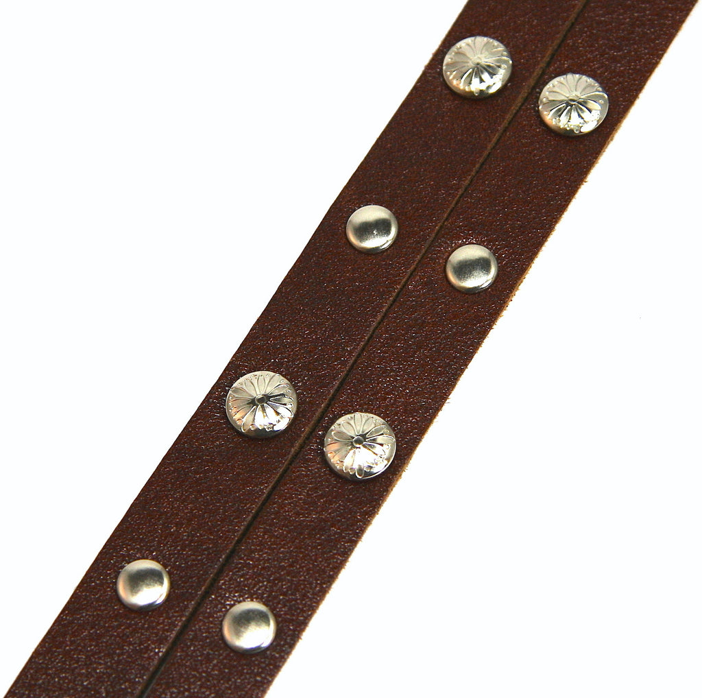 chocolate brown double half inch strap studded leather hat band 